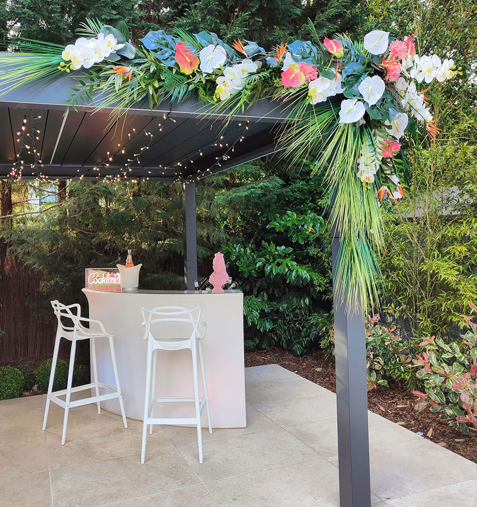 Tropical garland for Ibizia themed pool party in Weybridge Surrey