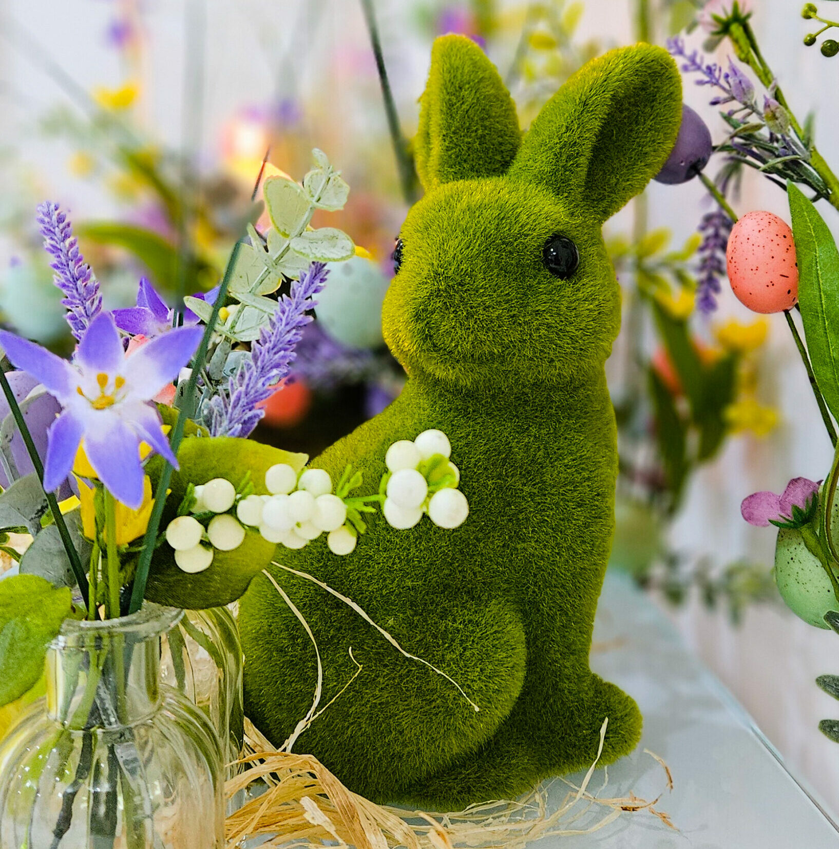 Green felt artificial grass bunny for Easter display