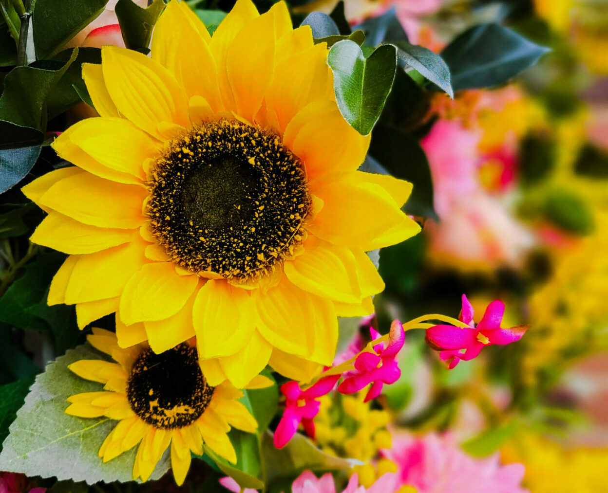 Artificial sunflower doorscape for residential property.